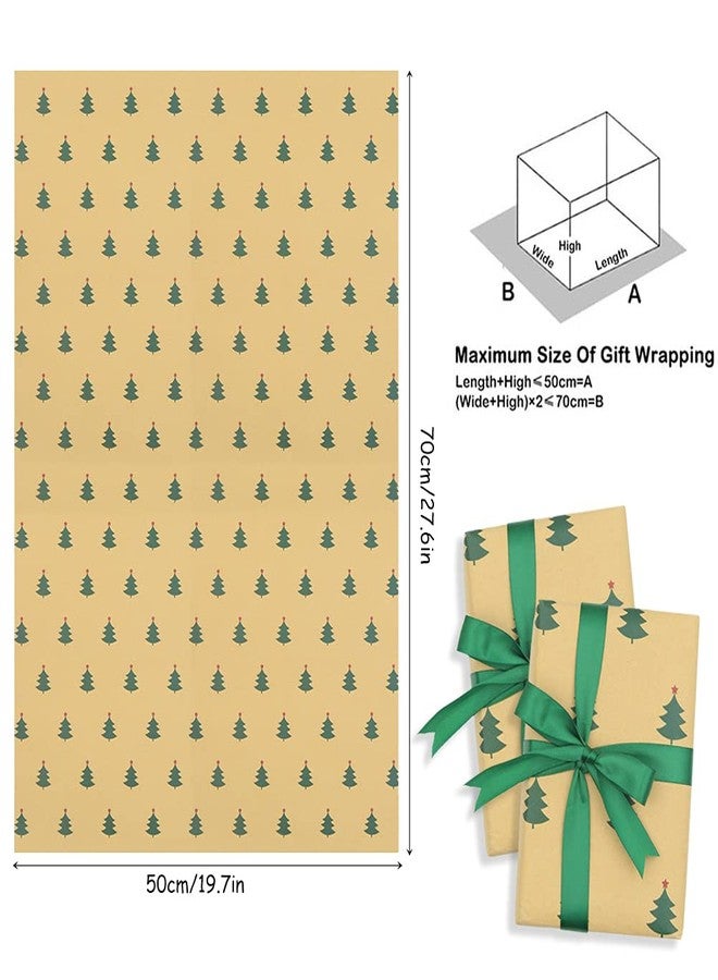 Unigift Christmas Kraft Wrapping Paper，20 Sheets Xmas Folded Wrapping Paper 20x28 inch Recyclable Christmas Gift Wrapping Paper With Ribbons Greeting Card for Christmas Party Present Flower Packaging DIY Craft - Image 2